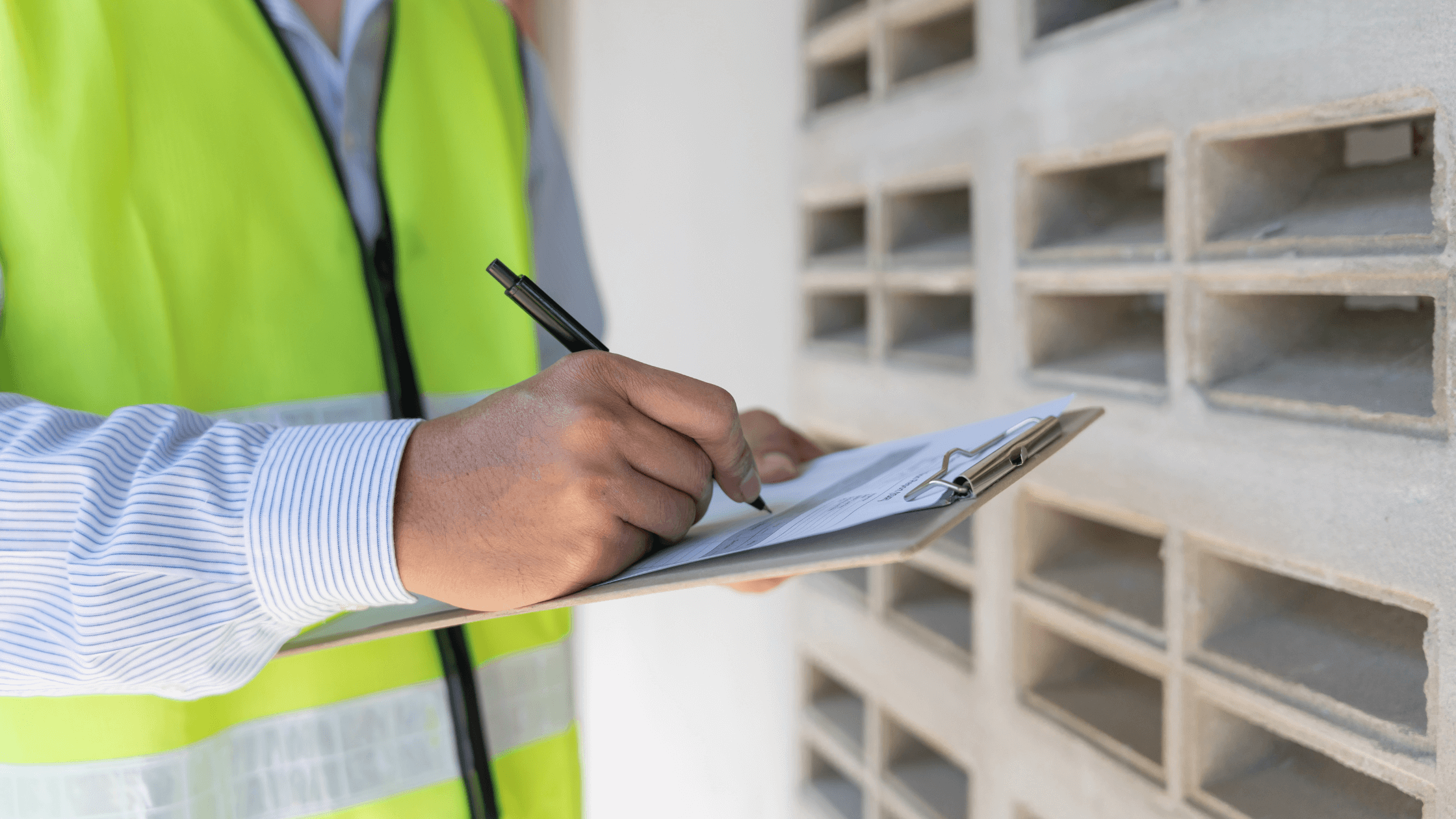 Person mit Bewertungsbogen in der Hand